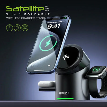 Iquick Satellite CBT-10Q 3In1 Rotation Wireless Fast Charger Stand Magsafe Watch
