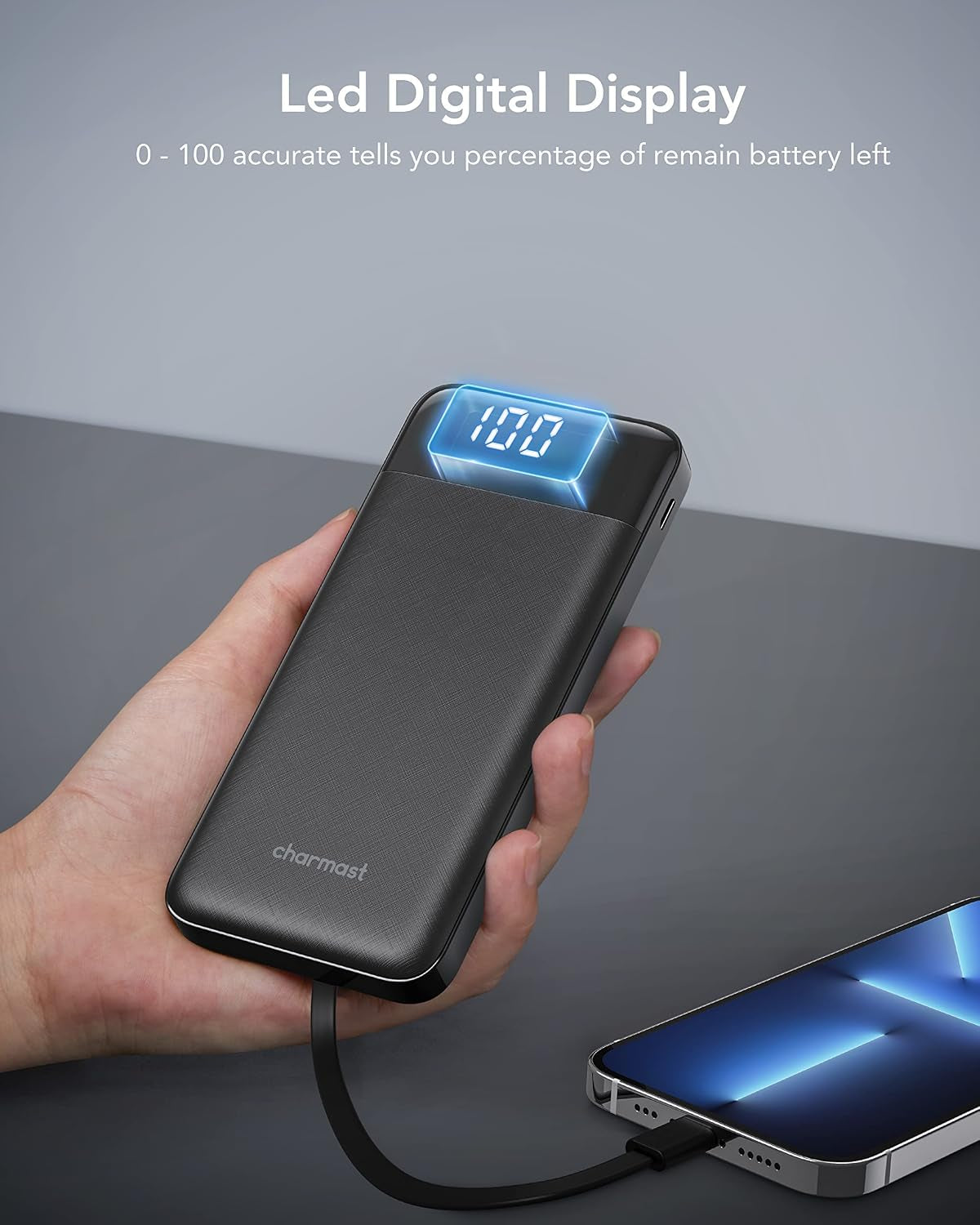 10000Mah Power Bank Built in 4 Cables, Slim USB C Portable Charger