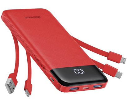 Charmast 10000mAh Power Bank with Built-In Charging Cables